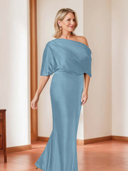 Elegant Plus Size Mother of the Bride One-Shoulder Sheath Dress with 1/2 Sleeves
