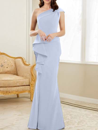 One-Shoulder Floor-Length Trumpet/Mermaid Gown for the Mother of the Bride