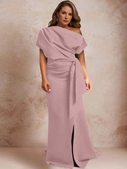 One-Shoulder Mermaid Trumpet Gown with Ruffles and Side Split for Plus-Size Mothers of the Bride