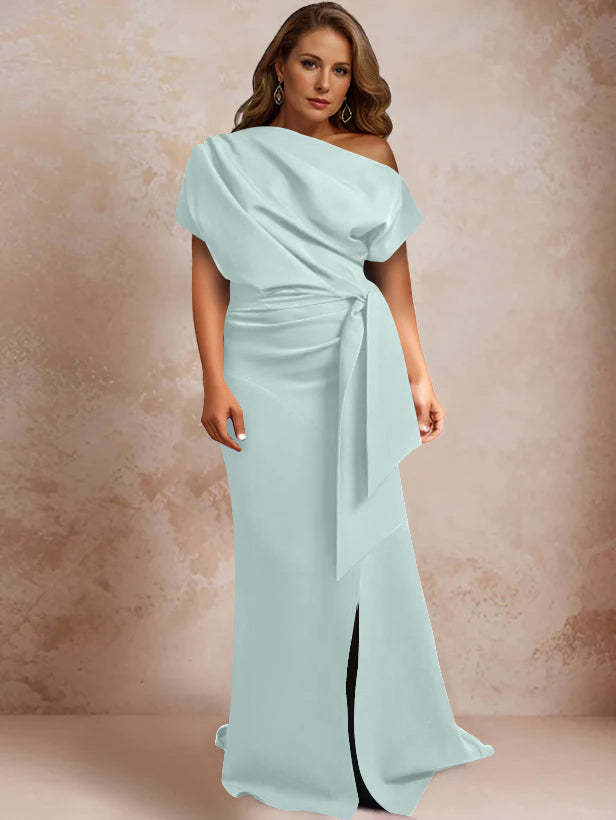 One-Shoulder Mermaid Trumpet Gown with Ruffles and Side Split for Plus-Size Mothers of the Bride