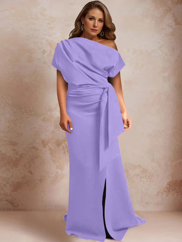 One-Shoulder Mermaid Trumpet Gown with Ruffles and Side Split for Plus-Size Mothers of the Bride