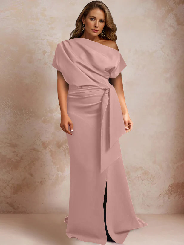 One-Shoulder Mermaid Trumpet Gown with Ruffles and Side Split for Plus-Size Mothers of the Bride