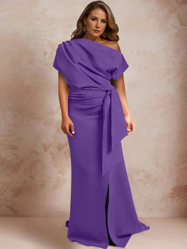 One-Shoulder Mermaid Trumpet Gown with Ruffles and Side Split for Plus-Size Mothers of the Bride