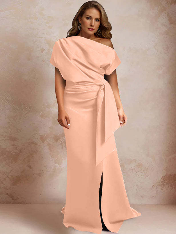 One-Shoulder Mermaid Trumpet Gown with Ruffles and Side Split for Plus-Size Mothers of the Bride