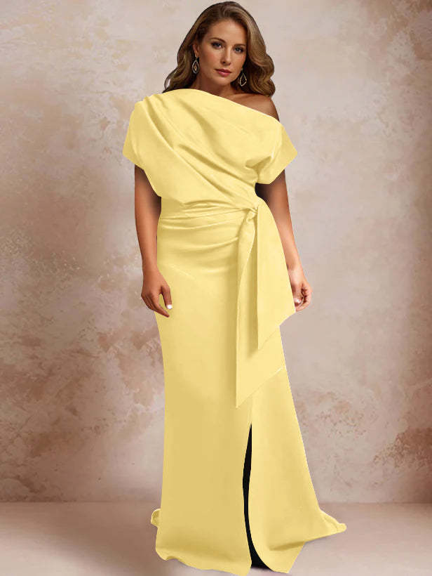One-Shoulder Mermaid Trumpet Gown with Ruffles and Side Split for Plus-Size Mothers of the Bride