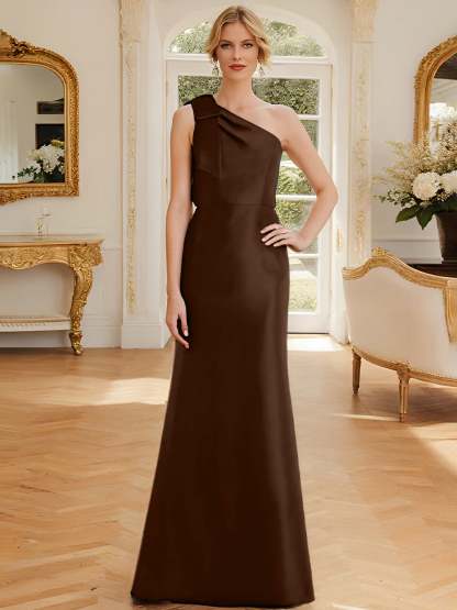 One-Shoulder Sleeveless Satin Mother of the Bride Dress with Bowknot Sheath/Column