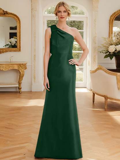 One-Shoulder Sleeveless Satin Mother of the Bride Dress with Bowknot Sheath/Column