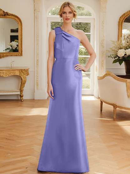One-Shoulder Sleeveless Satin Mother of the Bride Dress with Bowknot Sheath/Column