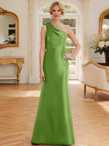 One-Shoulder Sleeveless Satin Mother of the Bride Dress with Bowknot Sheath/Column