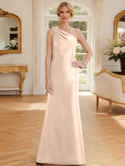 One-Shoulder Sleeveless Satin Mother of the Bride Dress with Bowknot Sheath/Column