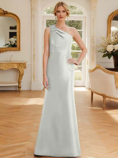 One-Shoulder Sleeveless Satin Mother of the Bride Dress with Bowknot Sheath/Column