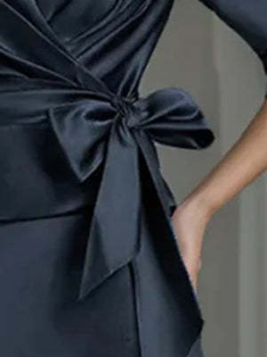 Elegant V-Neck Satin A-Line Mother of the Bride Ankle-Length Dress