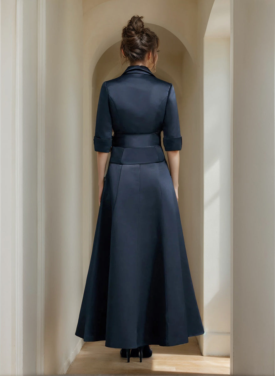 Elegant V-Neck Satin A-Line Mother of the Bride Ankle-Length Dress