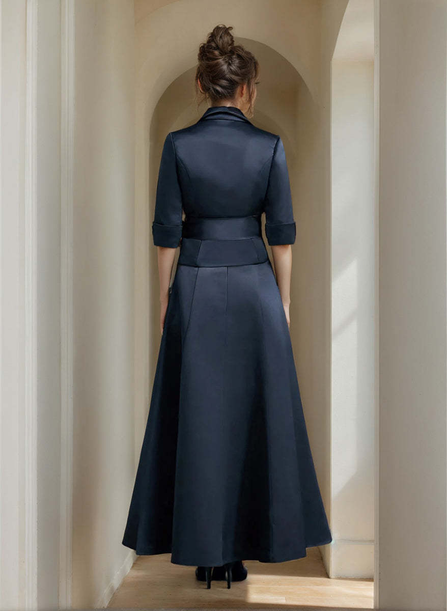 Elegant V-Neck Satin A-Line Mother of the Bride Ankle-Length Dress