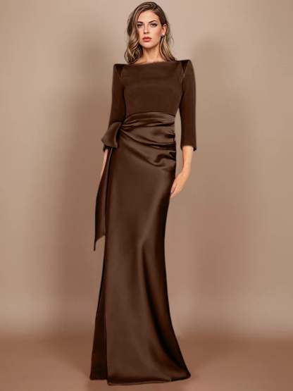 Floor-Length Mother of the Bride Dress with Bow and 3/4 Sleeves
