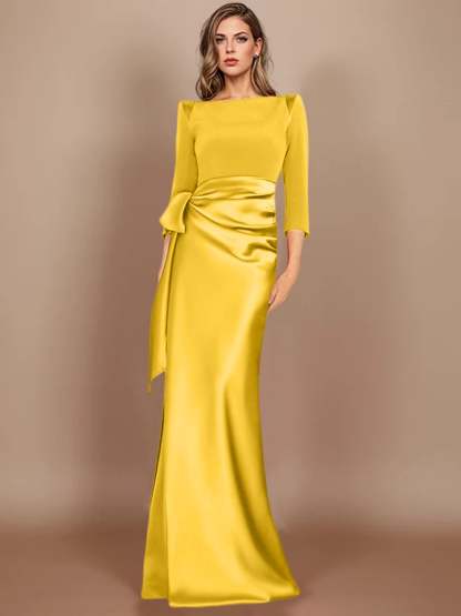 Floor-Length Mother of the Bride Dress with Bow and 3/4 Sleeves