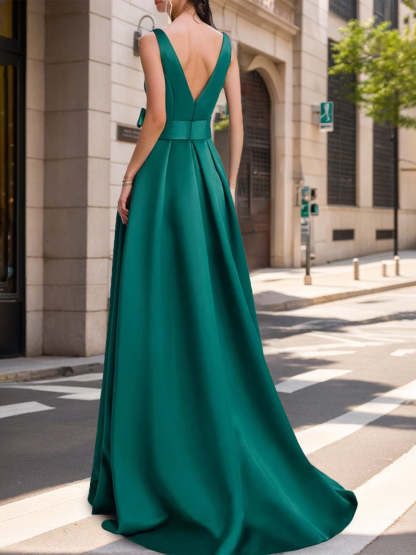 Mother of the Bride Scoop Neck A-Line/Princess Dress with High Split and Bow