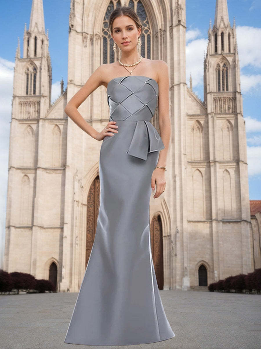 Strapless Sleeveless Floor-Length Trumpet/Mermaid Mother of the Bride Dress with Bowknot