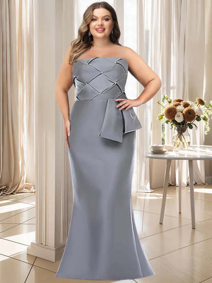Plus Size Strapless Sleeveless Floor-Length Mother of the Bride Dress with Bowknot in Trumpet/Mermaid Style-BMbridal.UK