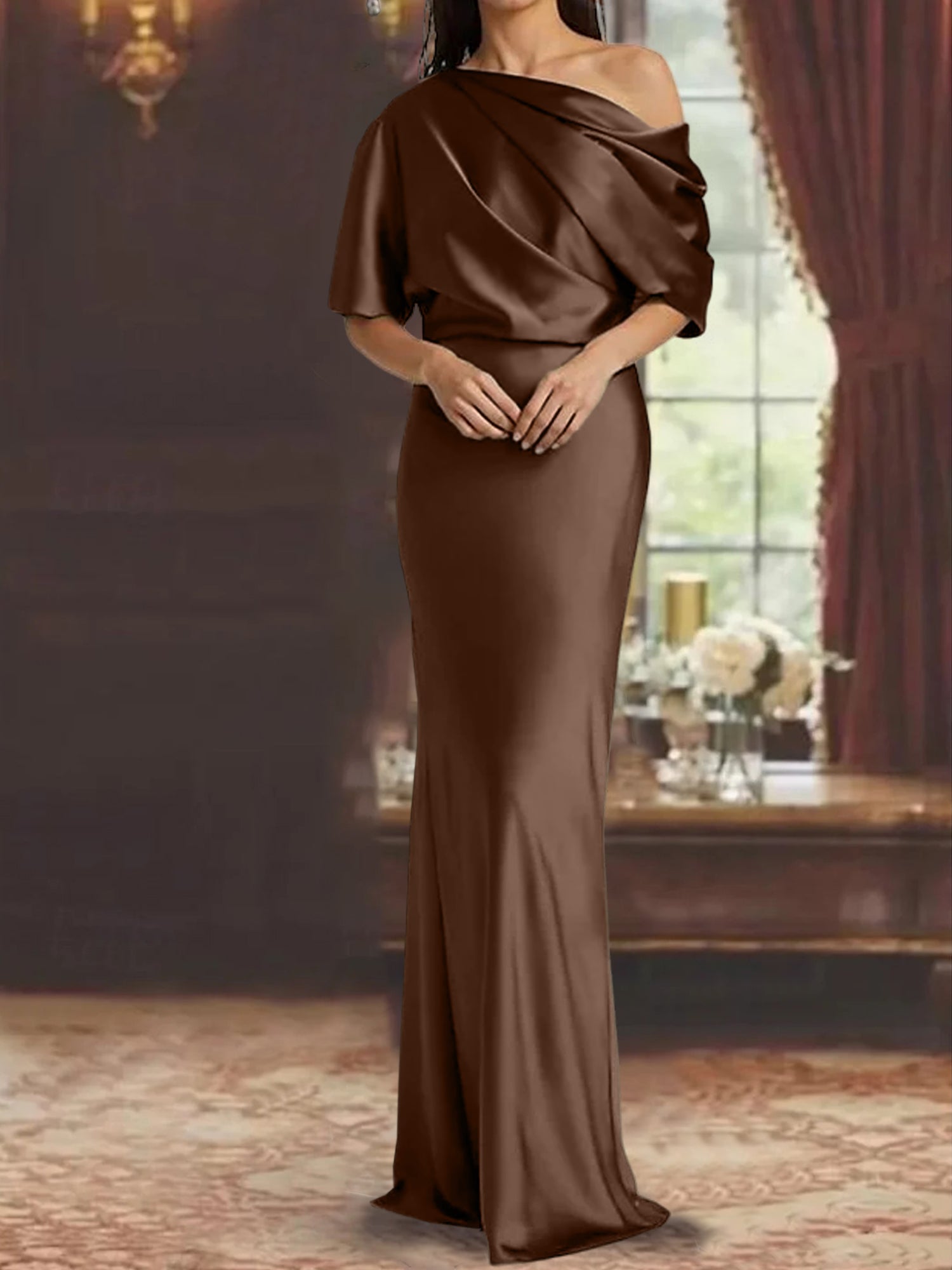 One-Shoulder Column Gown for the Mother of the Bride