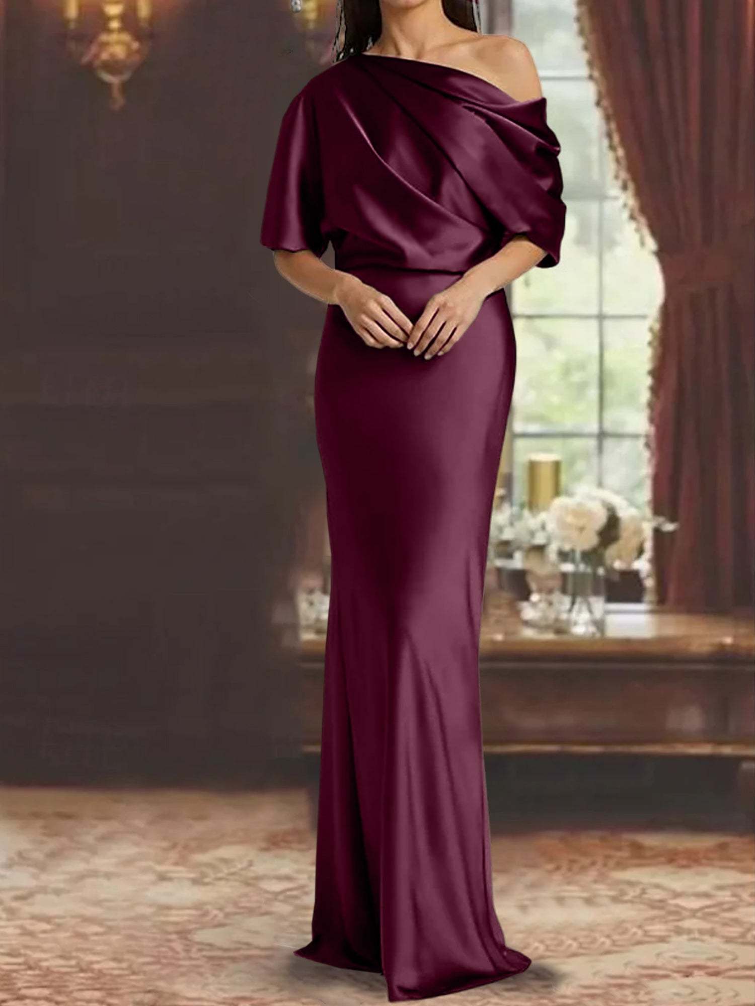 One-Shoulder Column Gown for the Mother of the Bride