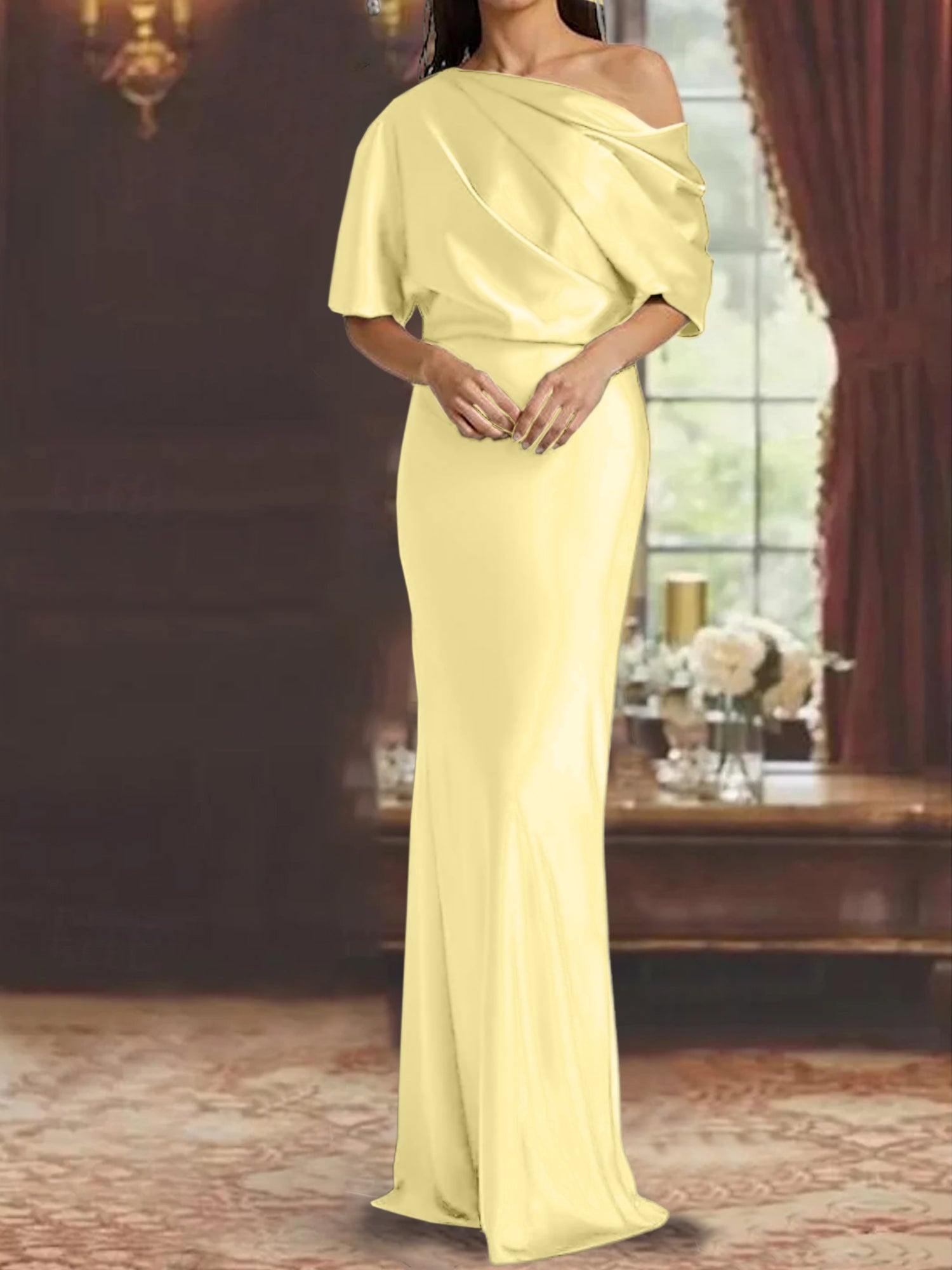One-Shoulder Column Gown for the Mother of the Bride