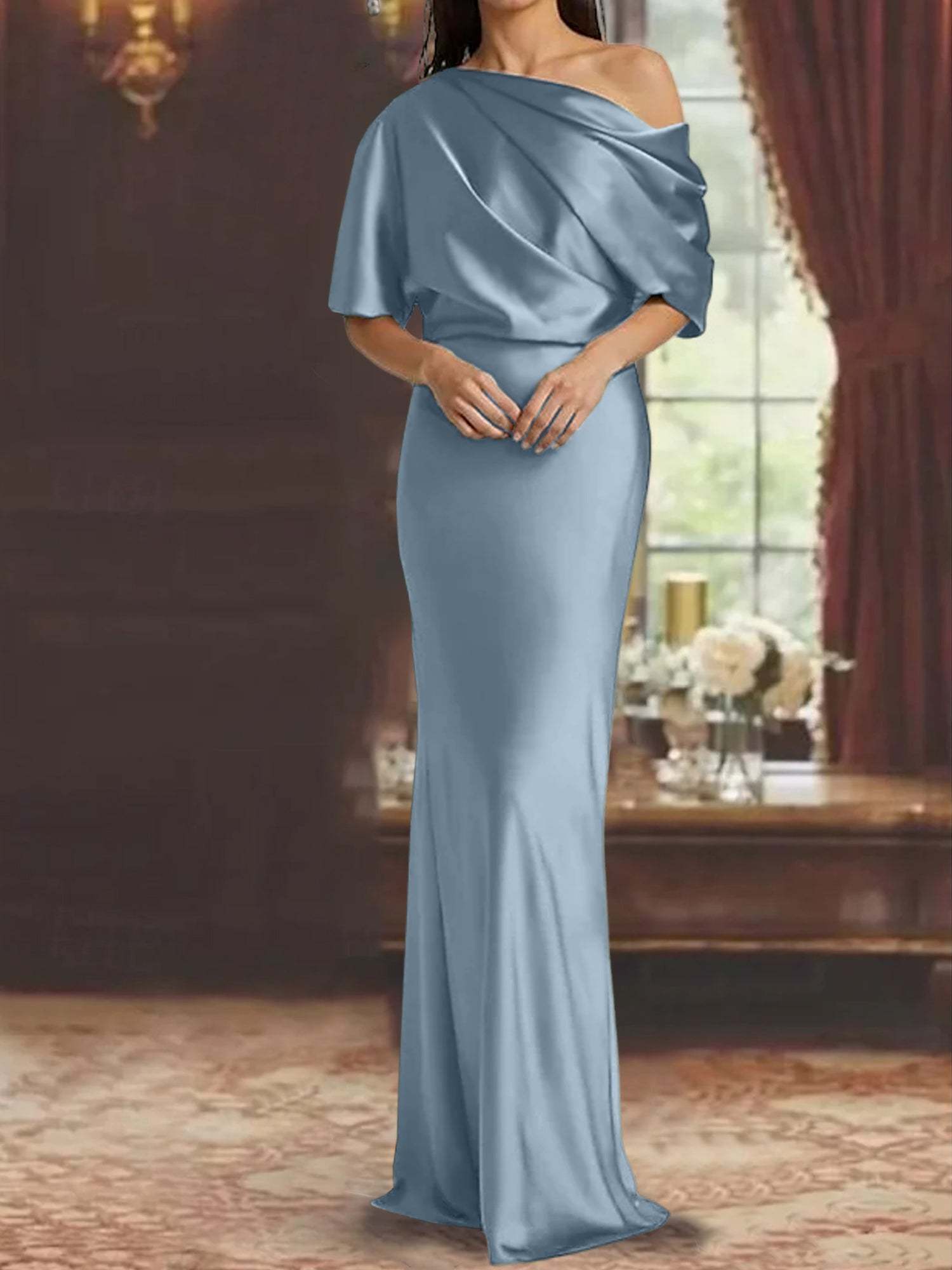 One-Shoulder Column Gown for the Mother of the Bride