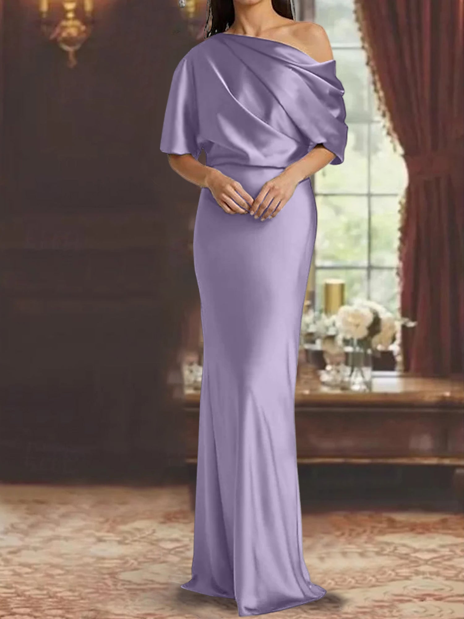 One-Shoulder Column Gown for the Mother of the Bride