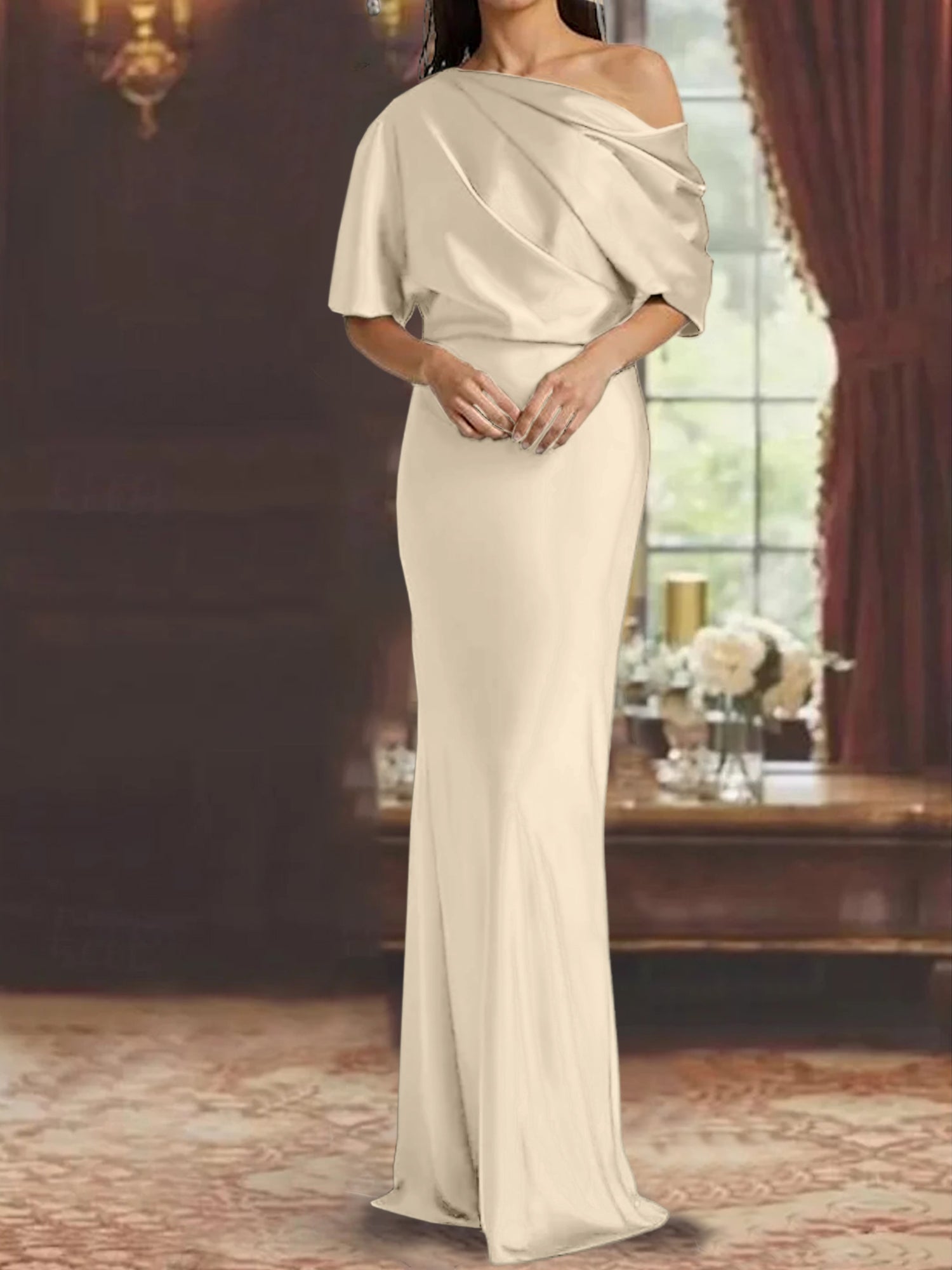 One-Shoulder Column Gown for the Mother of the Bride