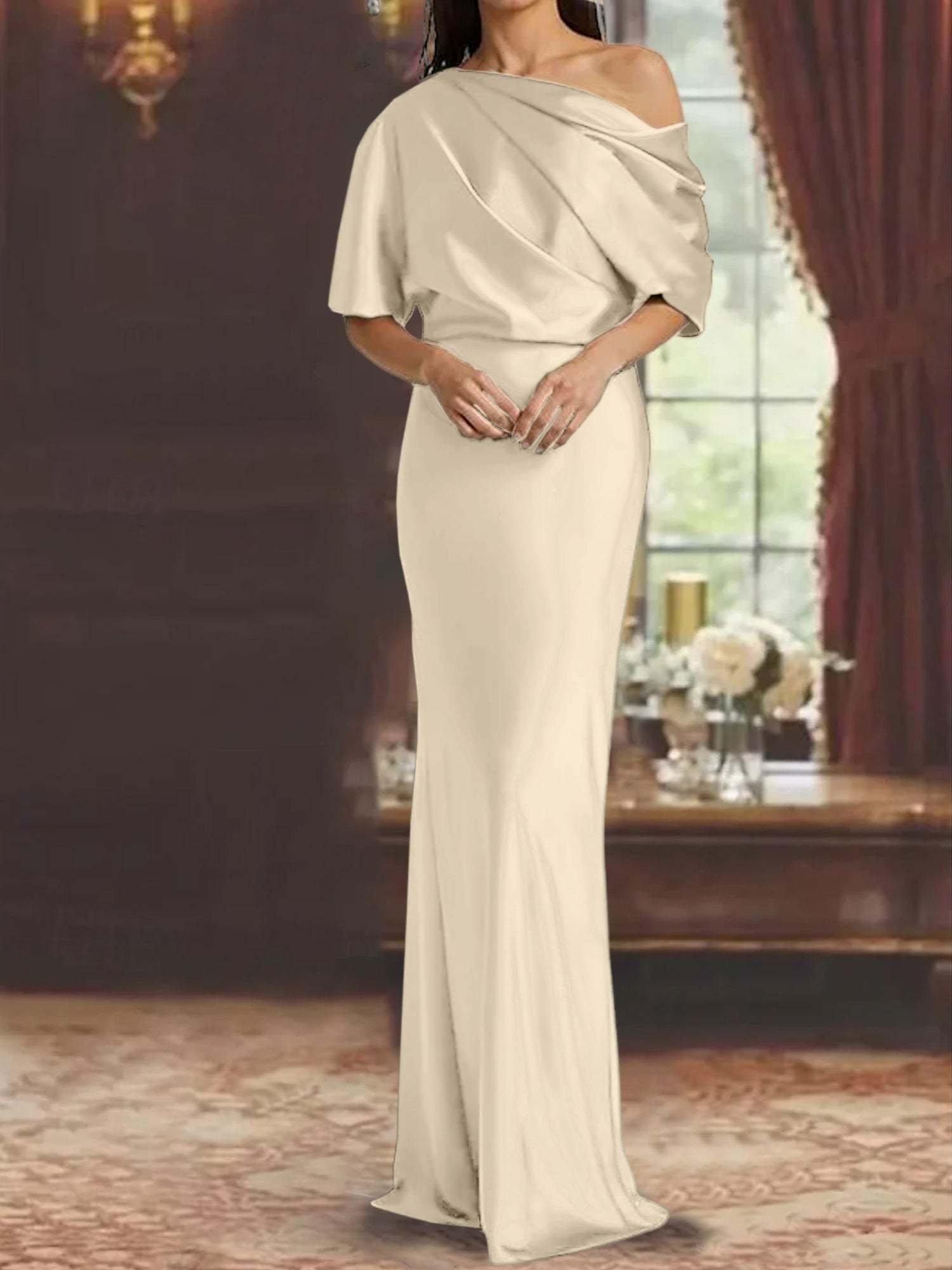 One-Shoulder Column Gown for the Mother of the Bride