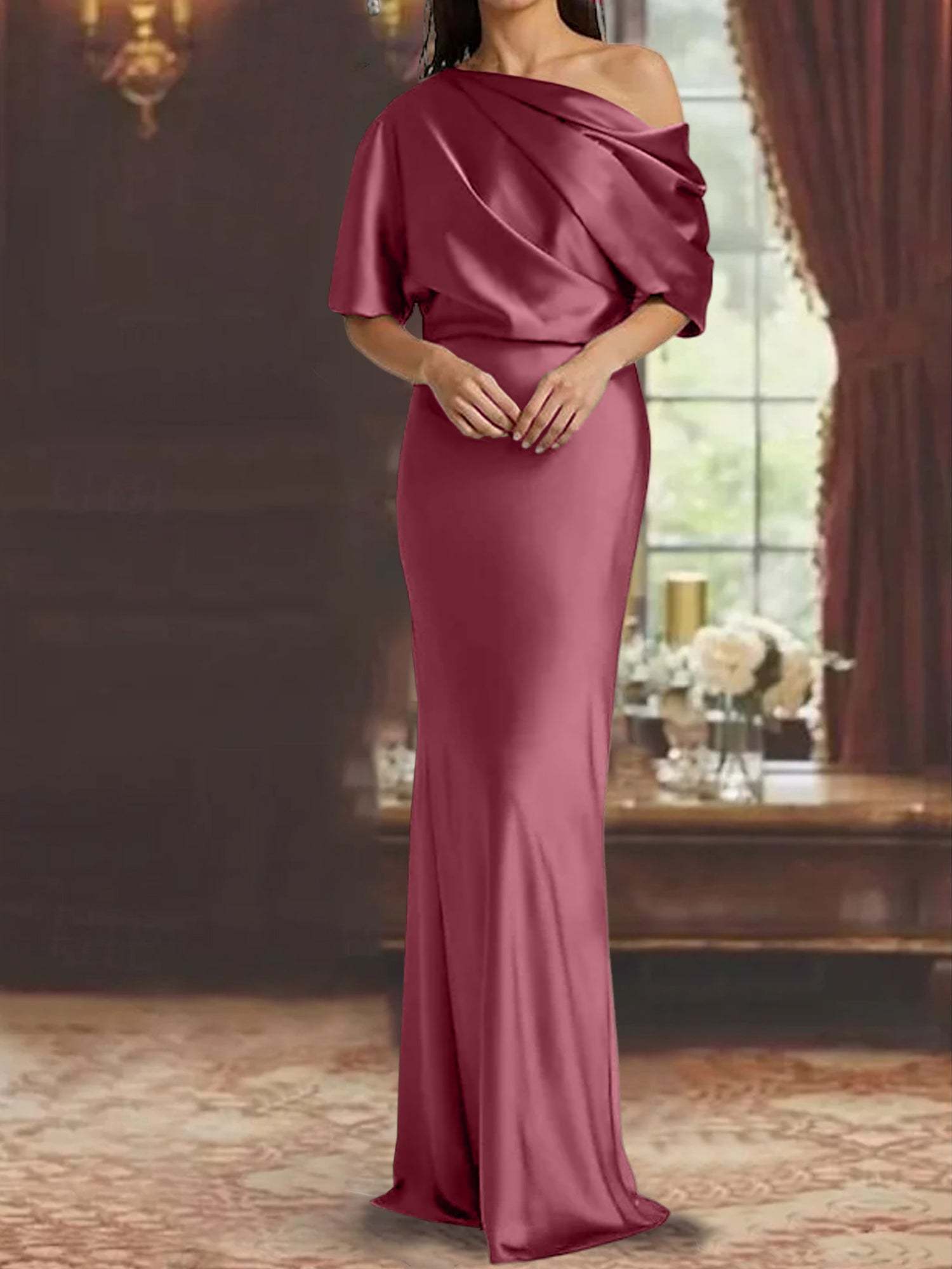 One-Shoulder Column Gown for the Mother of the Bride