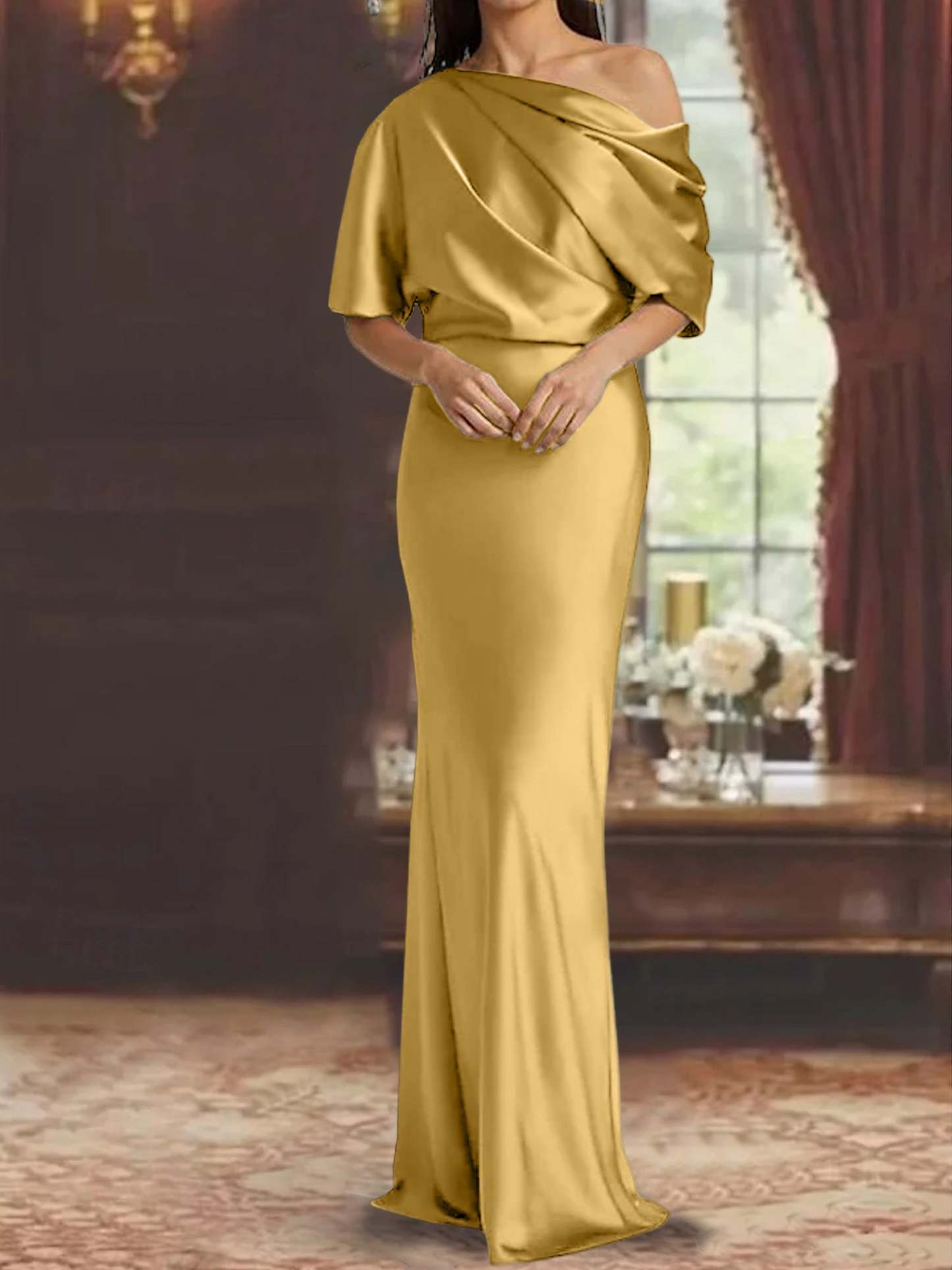 One-Shoulder Column Gown for the Mother of the Bride