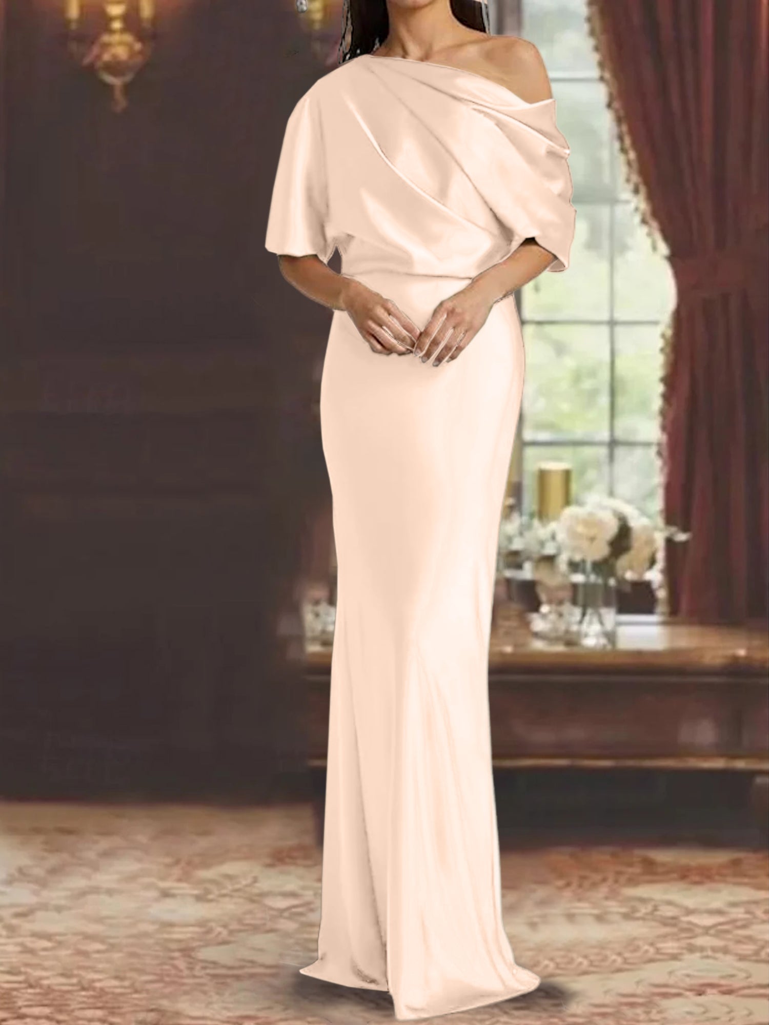 One-Shoulder Column Gown for the Mother of the Bride
