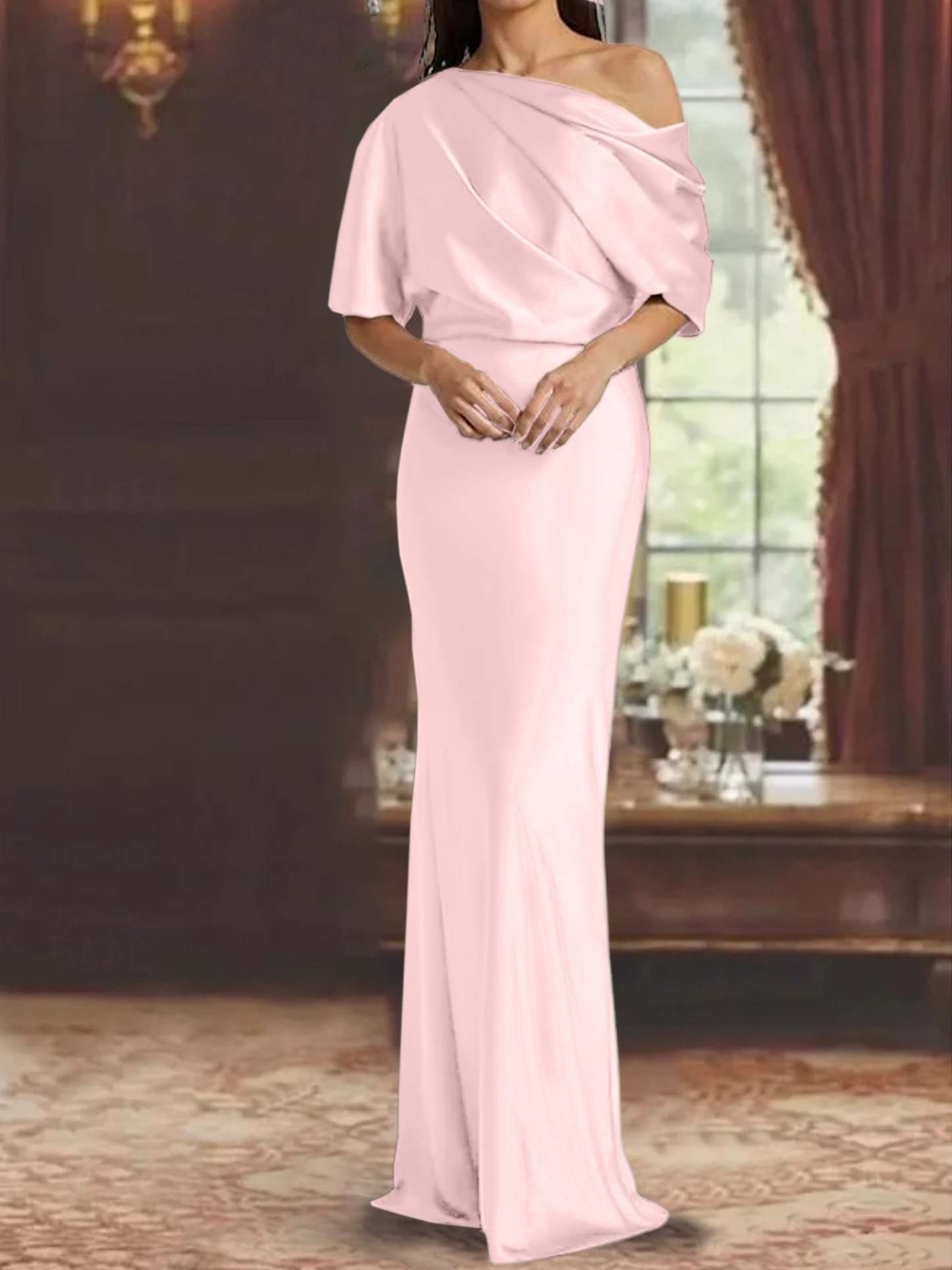 One-Shoulder Column Gown for the Mother of the Bride