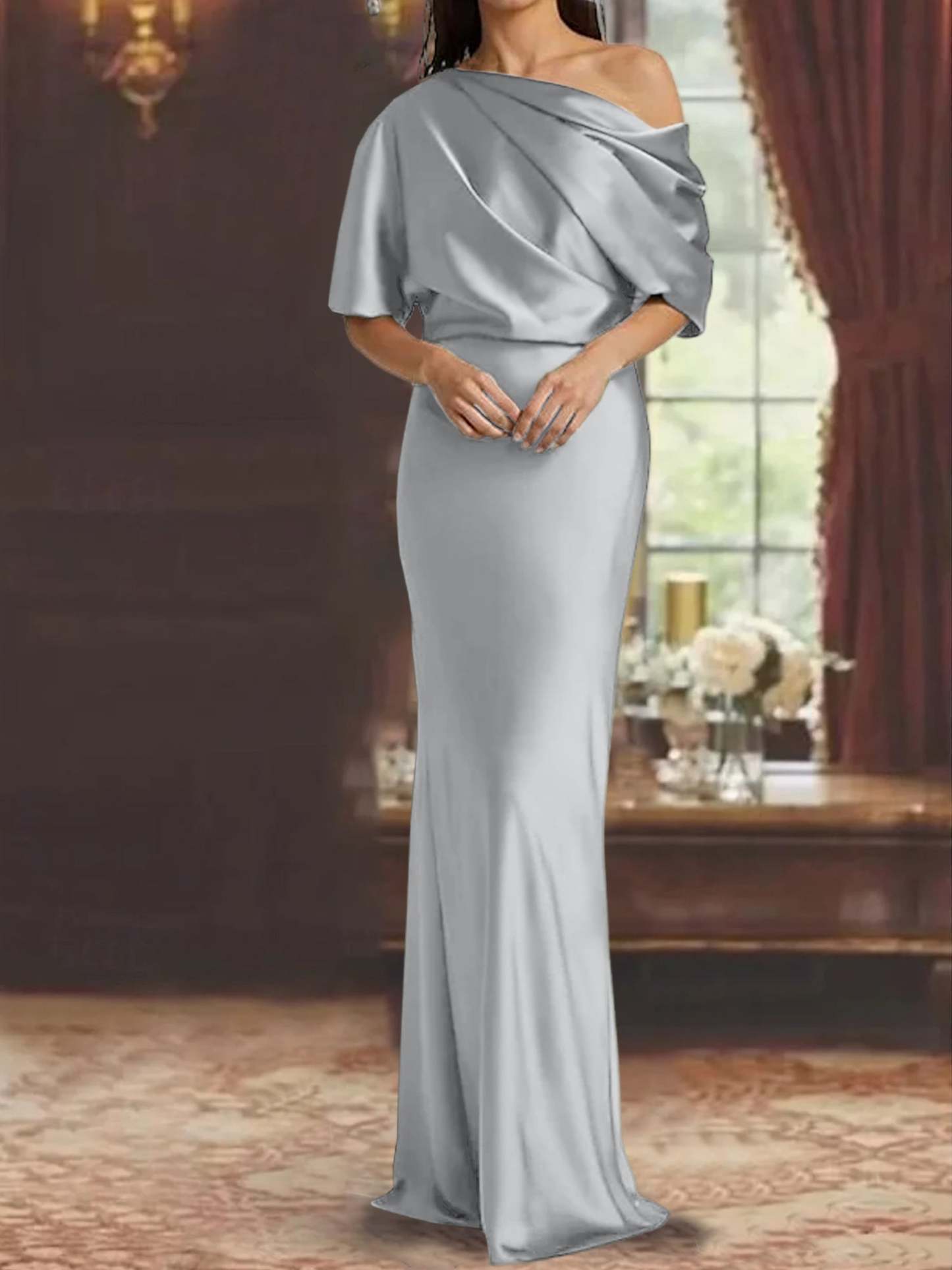 One-Shoulder Column Gown for the Mother of the Bride