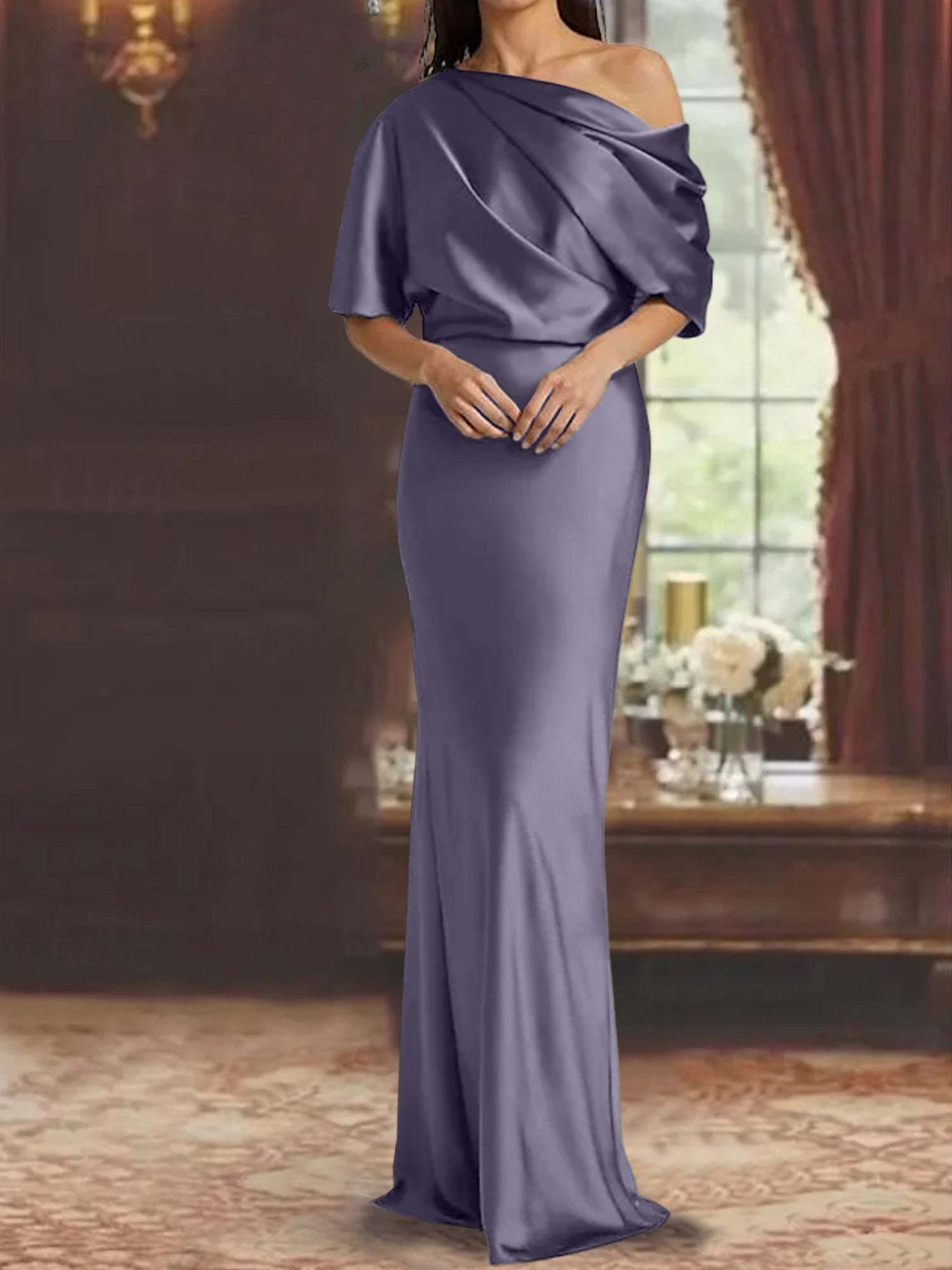 One-Shoulder Column Gown for the Mother of the Bride