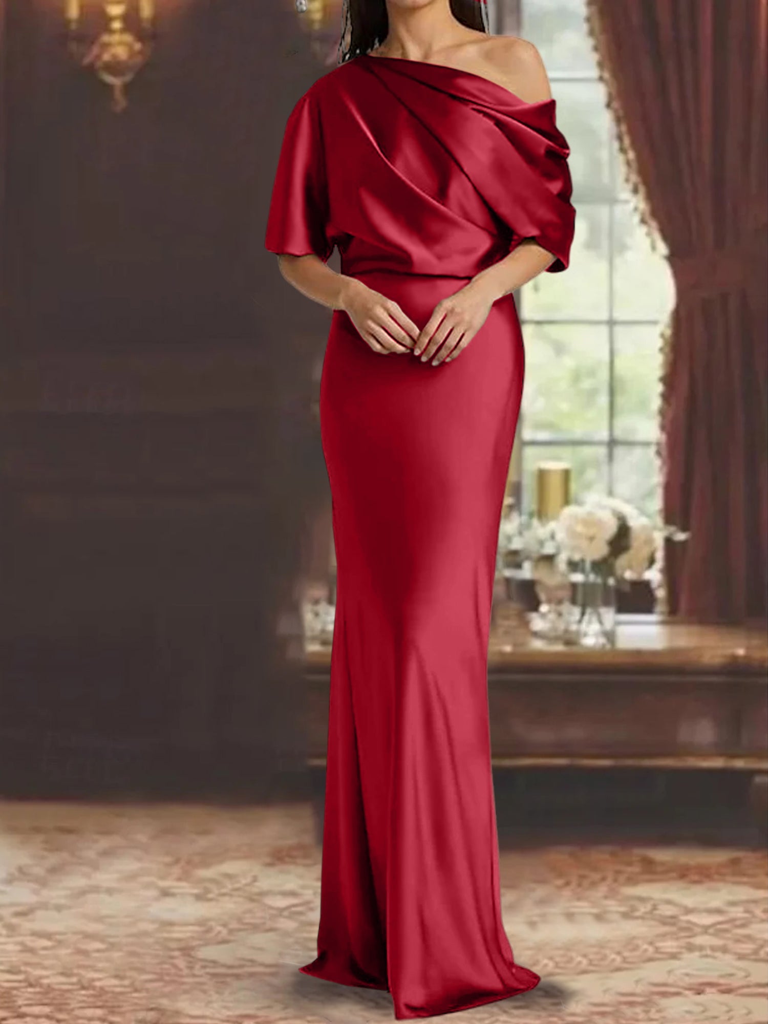 One-Shoulder Column Gown for the Mother of the Bride
