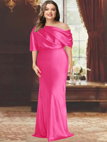 One-Shoulder Plus Size Floor-Length Sheath Mother of the Bride Dress with Ruffles