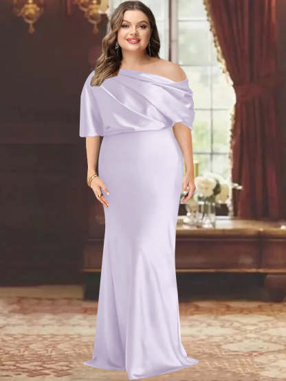 One-Shoulder Plus Size Floor-Length Sheath Mother of the Bride Dress with Ruffles