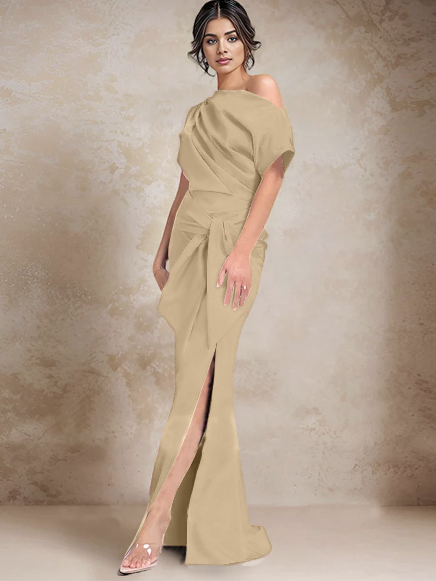 One-Shoulder Mermaid/Trumpet Mother of the Bride Gown with Side Split