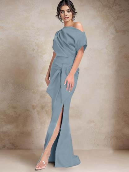 One-Shoulder Mermaid/Trumpet Mother of the Bride Gown with Side Split