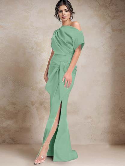 One-Shoulder Mermaid/Trumpet Mother of the Bride Gown with Side Split