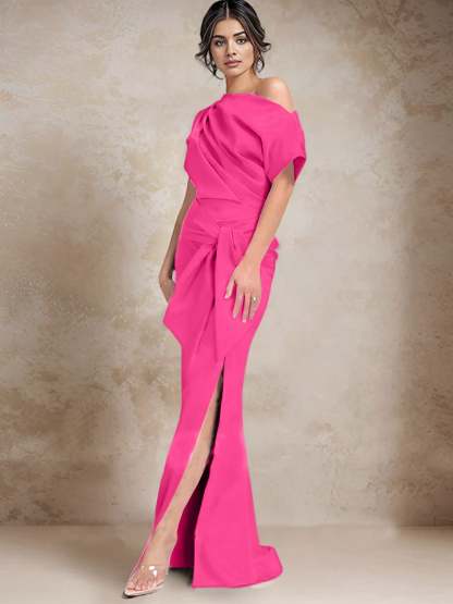 One-Shoulder Mermaid/Trumpet Mother of the Bride Gown with Side Split