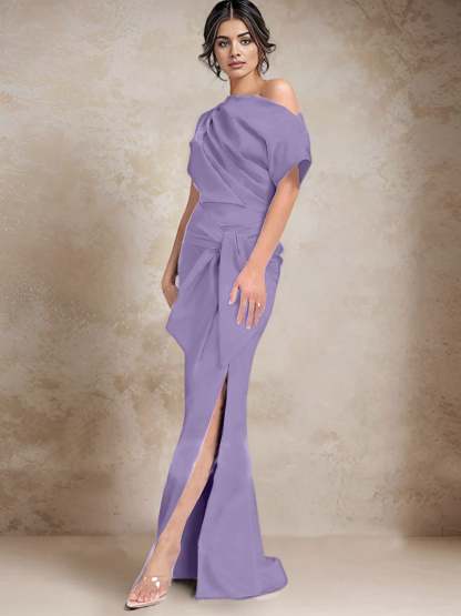 One-Shoulder Mermaid/Trumpet Mother of the Bride Gown with Side Split