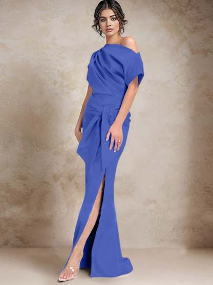 One-Shoulder Mermaid/Trumpet Mother of the Bride Gown with Side Split