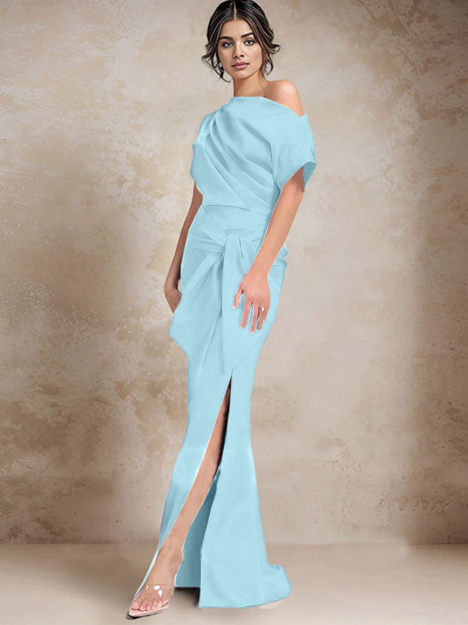One-Shoulder Mermaid/Trumpet Mother of the Bride Gown with Side Split