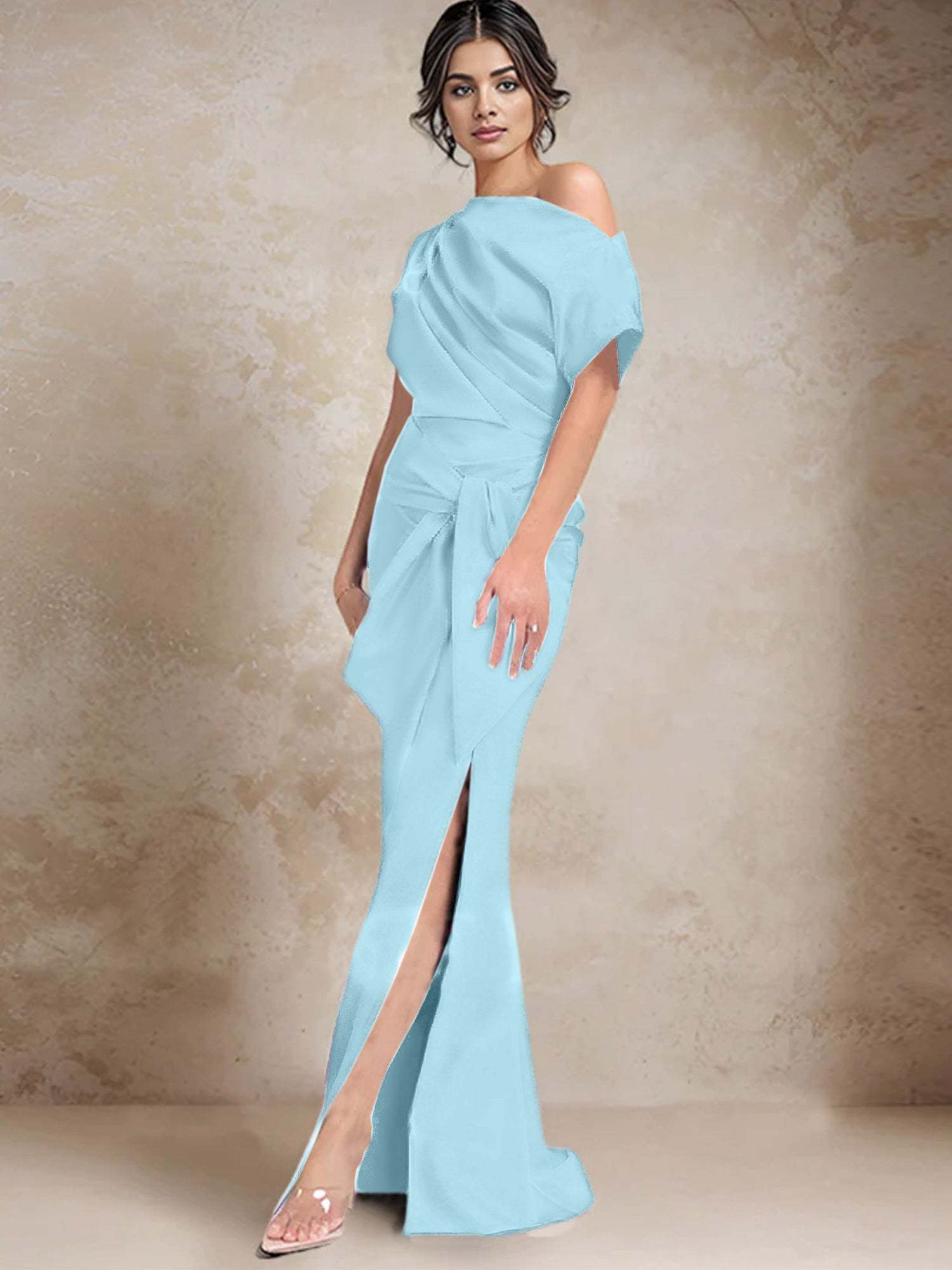 One-Shoulder Mermaid/Trumpet Mother of the Bride Gown with Side Split