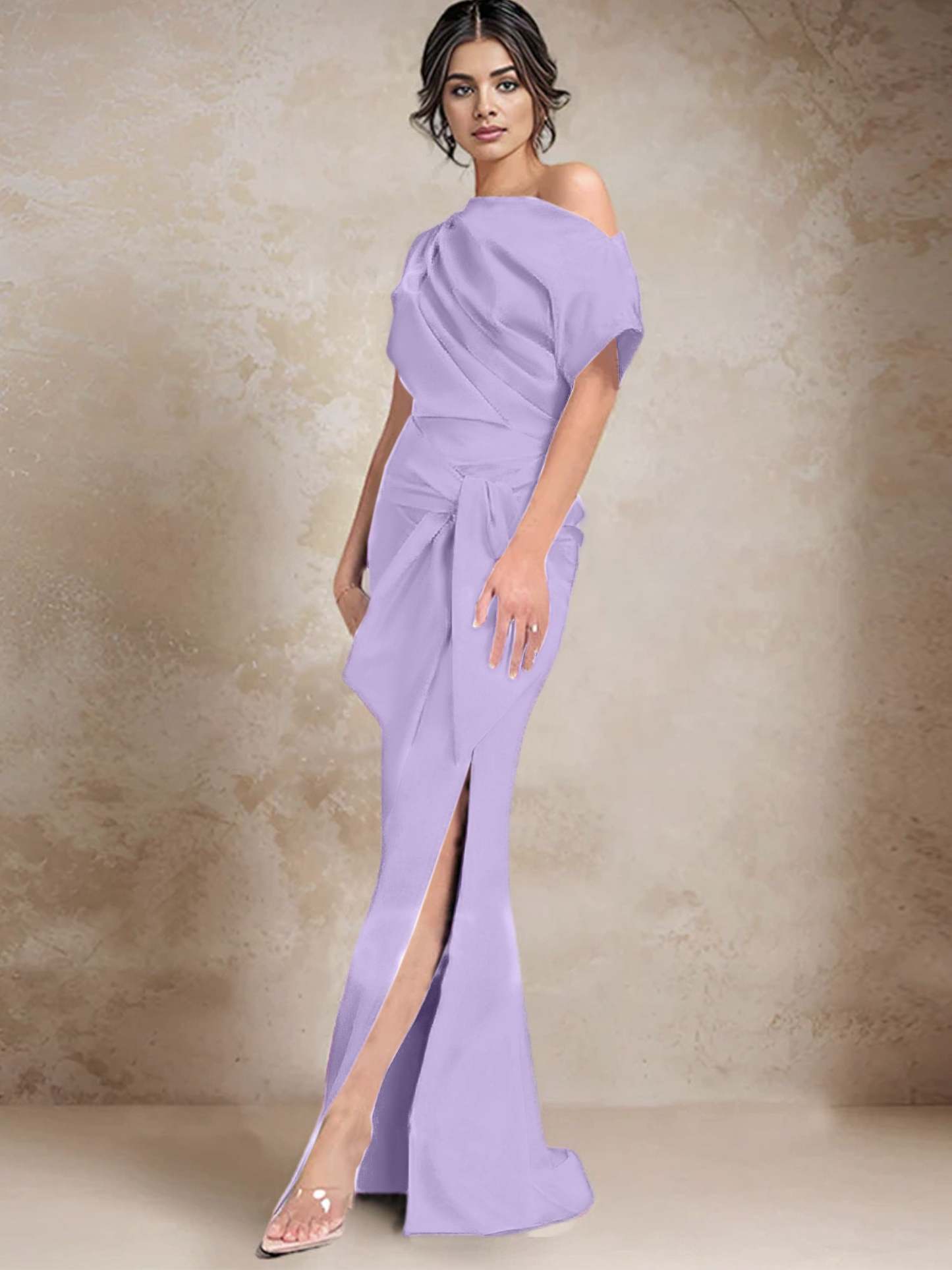 One-Shoulder Mermaid/Trumpet Mother of the Bride Gown with Side Split