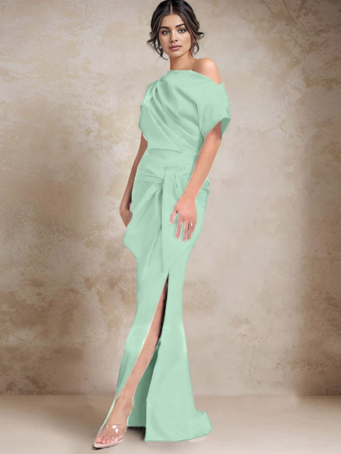 One-Shoulder Mermaid/Trumpet Mother of the Bride Gown with Side Split