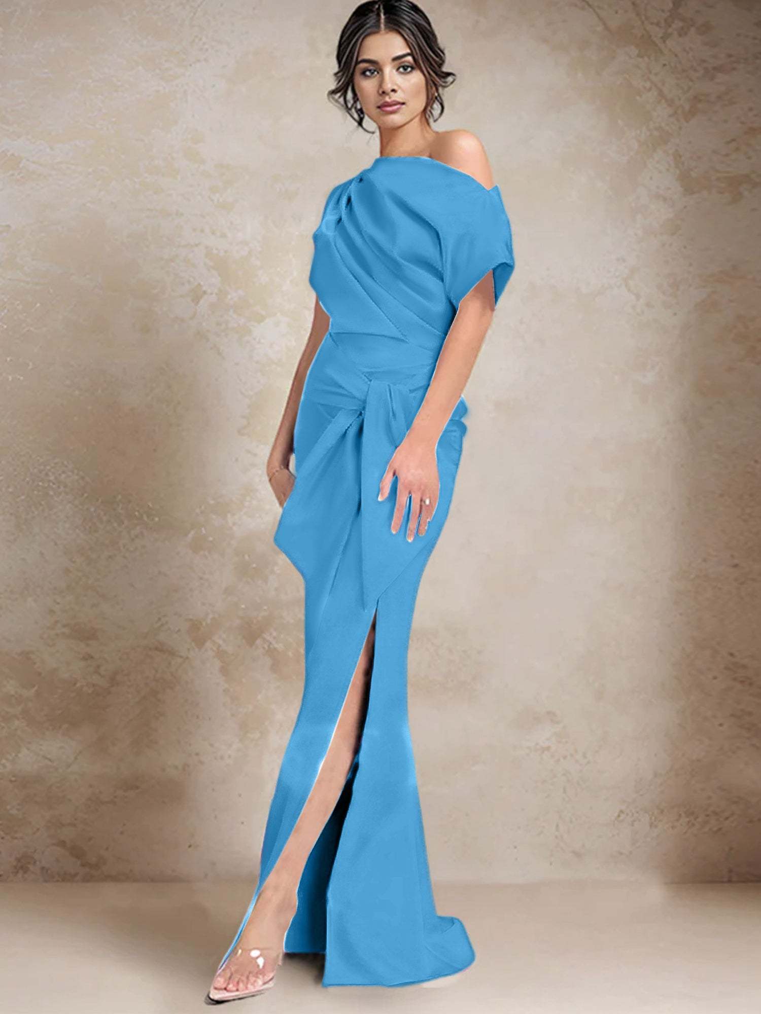 One-Shoulder Mermaid/Trumpet Mother of the Bride Gown with Side Split